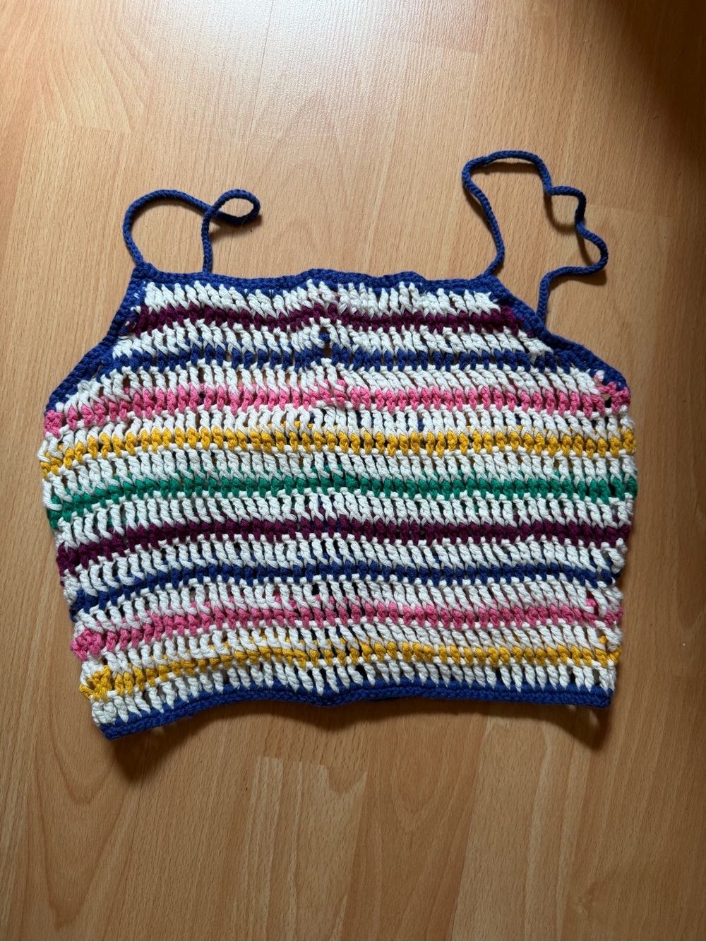 Handmade Crochet Striped Crop Top Cami Tank Multicolor Button Front Boho
